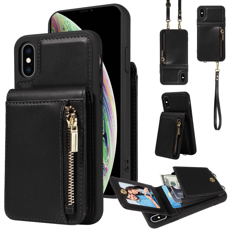 เคสโทรศัพท์หนังกระเป๋าซิปพร้อมสายคล้องไหล่ สำหรับ iPhone XS Max, สำหรับ iPhone 7 Plus / 8 Plus