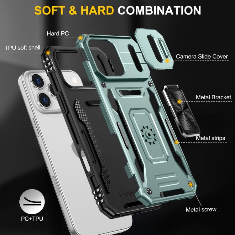 เคสโทรศัพท์เกราะ PC + TPU พร้อมชิลด์กล้อง สำหรับ iPhone 17e / 16e, สำหรับ iPhone 17 Pro Max, สำหรับ iPhone 17 Pro, สำหรับ iPhone 17, สำหรับ iPhone Air, สำหรับ iPhone 16 Pro Max