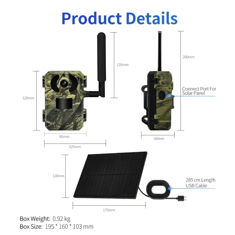 ESCAM QF380 กล้องล่าสัตว์อัจฉริยะเครือข่าย 4MP พร้อมเซ็นเซอร์ PIR พลังงานแสงอาทิตย์ รุ่นยุโรป, รุ่นออสเตรเลีย, รุ่นสหรัฐอเมริกา