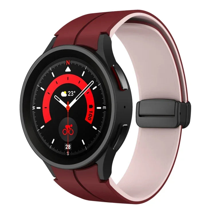 สายรัดนาฬิกาซิลิโคนแบบพับหัวเข็มขัดแม่เหล็กสองสี สำหรับ Samsung Galaxy Watch 6 / 6 Classic