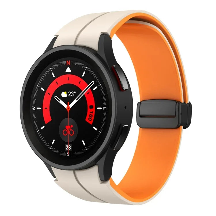 สายรัดนาฬิกาซิลิโคนแบบพับหัวเข็มขัดแม่เหล็กสองสี สำหรับ Samsung Galaxy Watch 6 / 6 Classic
