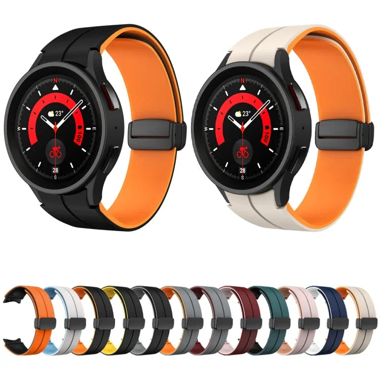 สายรัดนาฬิกาซิลิโคนแบบพับหัวเข็มขัดแม่เหล็กสองสี สำหรับ Samsung Galaxy Watch 6 / 6 Classic