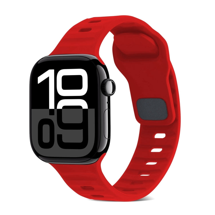 สายรัดนาฬิกาซิลิโคนลายเส้นหัวเข็มขัดสี่เหลี่ยม สำหรับ Apple Watch Series 10 ขนาด 46 มม. สำหรับ Apple Watch Series 10 ขนาด 42 มม.