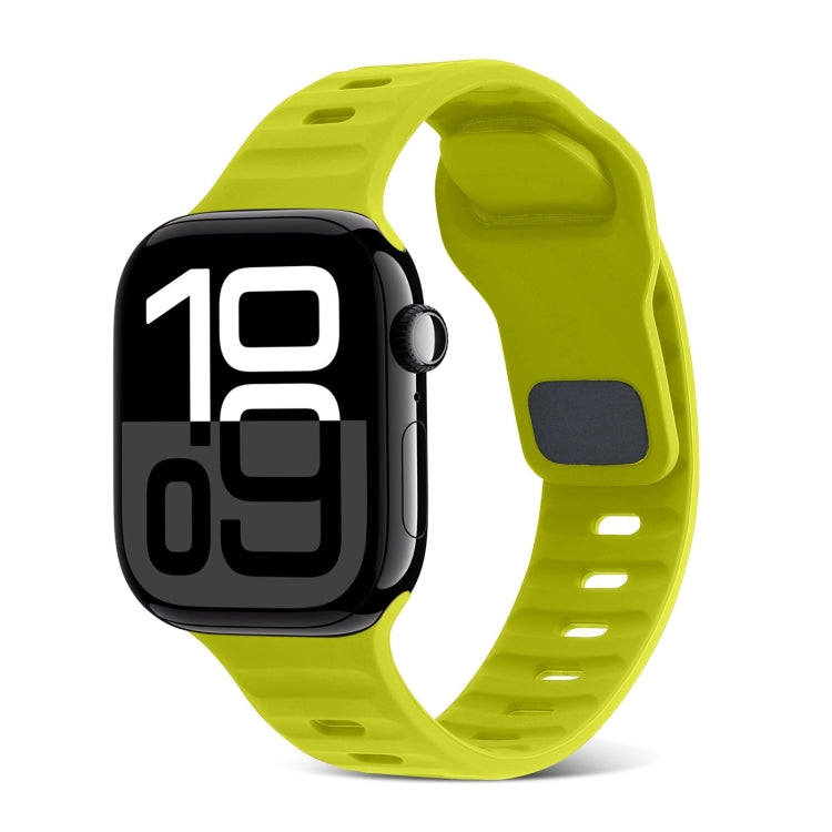 สายรัดนาฬิกาซิลิโคนลายเส้นหัวเข็มขัดสี่เหลี่ยม สำหรับ Apple Watch Series 10 ขนาด 46 มม. สำหรับ Apple Watch Series 10 ขนาด 42 มม.