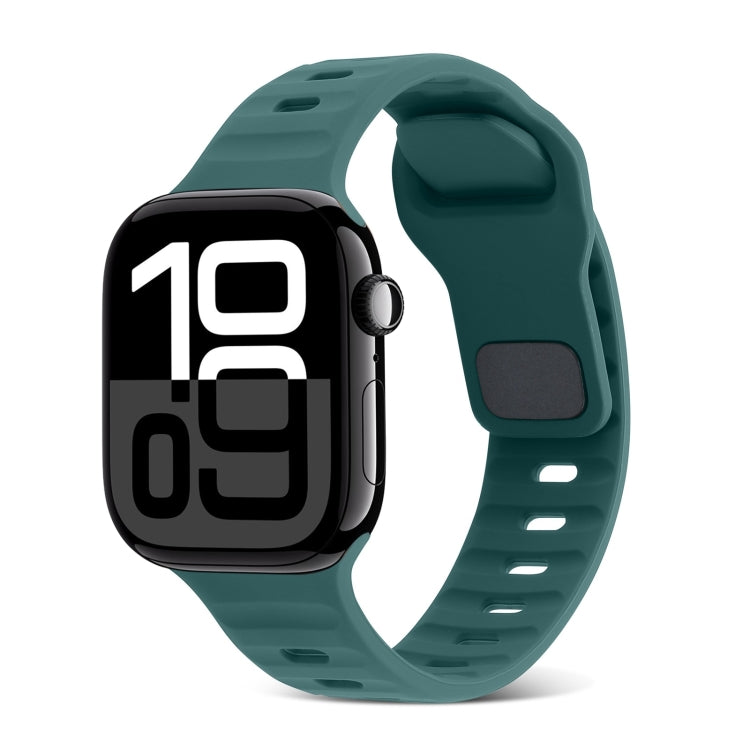 สายรัดนาฬิกาซิลิโคนลายเส้นหัวเข็มขัดสี่เหลี่ยม สำหรับ Apple Watch Series 10 ขนาด 46 มม. สำหรับ Apple Watch Series 10 ขนาด 42 มม.