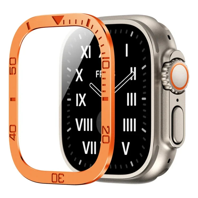 ฟิล์มกระจกนิรภัยกรอบโลหะวงแหวนตัวเลขแบบบูรณาการ สำหรับ Apple Watch Ultra 1 / 2 / 3 49mm