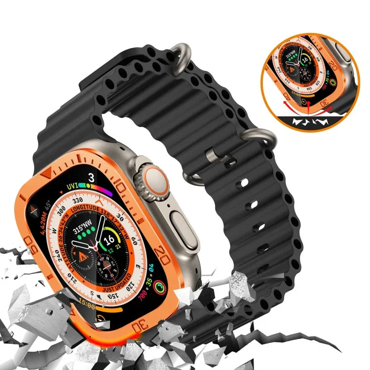 ฟิล์มกระจกนิรภัยกรอบโลหะวงแหวนตัวเลขแบบบูรณาการ สำหรับ Apple Watch Ultra 1 / 2 / 3 49mm