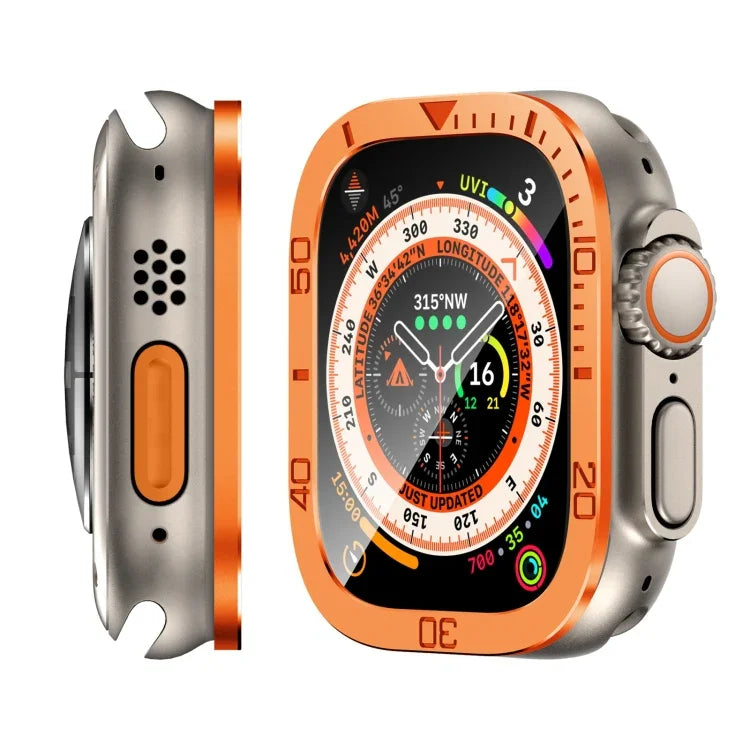 ฟิล์มกระจกนิรภัยกรอบโลหะวงแหวนตัวเลขแบบบูรณาการ สำหรับ Apple Watch Ultra 1 / 2 / 3 49mm