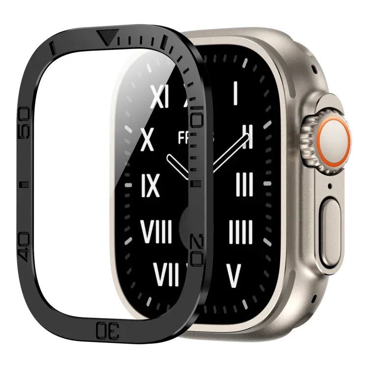 ฟิล์มกระจกนิรภัยกรอบโลหะวงแหวนตัวเลขแบบบูรณาการ สำหรับ Apple Watch Ultra 1 / 2 / 3 49mm