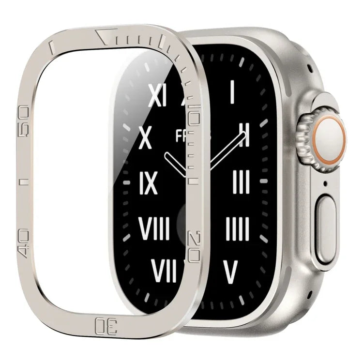 ฟิล์มกระจกนิรภัยกรอบโลหะวงแหวนตัวเลขแบบบูรณาการ สำหรับ Apple Watch Ultra 1 / 2 / 3 49mm