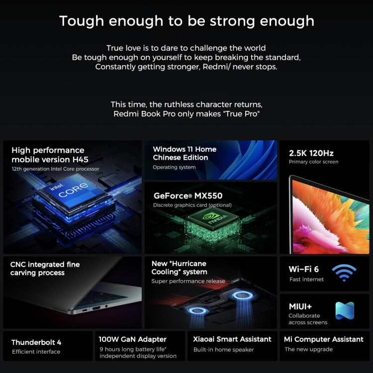 แล็ปท็อป Xiaomi RedmiBook Pro 14 นิ้ว, Windows 11 Home เวอร์ชันจีน, Intel 12th Gen Core i7-12650H Deca Core, การ์ดจอแยก MX550, รุ่น i7-12650H MX550