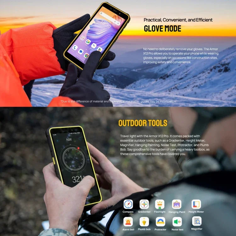 Ulefone Armor X12 Pro, โทรศัพท์กันกระแทก IP68/IP69K, หน้าจอ 5.45 นิ้ว Android 15 MediaTek Helio G36 Octa Core, เครือข่าย: 4G, NFC, 4GB+64GB