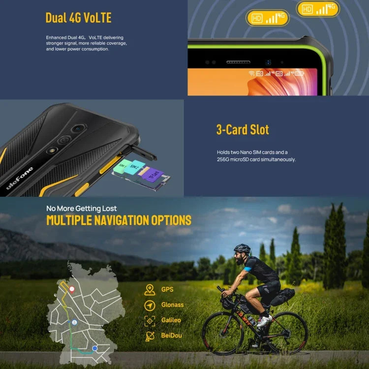 Ulefone Armor X12 Pro, โทรศัพท์กันกระแทก IP68/IP69K, หน้าจอ 5.45 นิ้ว Android 15 MediaTek Helio G36 Octa Core, เครือข่าย: 4G, NFC, 4GB+64GB