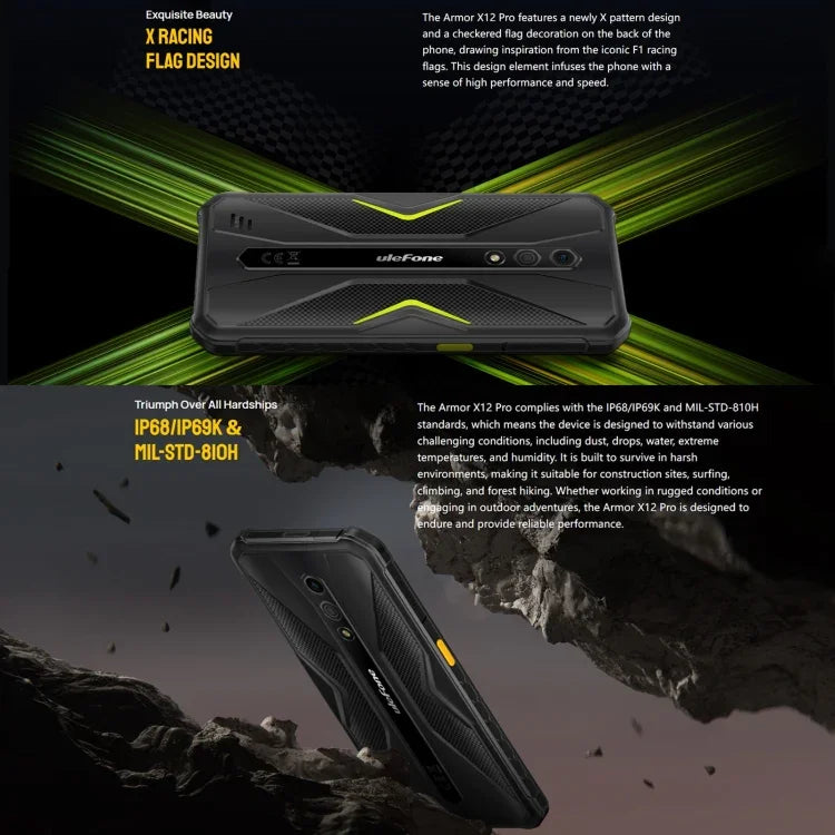 Ulefone Armor X12 Pro, โทรศัพท์กันกระแทก IP68/IP69K, หน้าจอ 5.45 นิ้ว Android 15 MediaTek Helio G36 Octa Core, เครือข่าย: 4G, NFC, 4GB+64GB