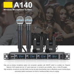 ระบบไมโครโฟนไร้สาย XTUGA A140-B พร้อมไมโครโฟนแบบหูฟังและไมโครโฟนแบบหนีบตัวเครื่อง รุ่น A140-B