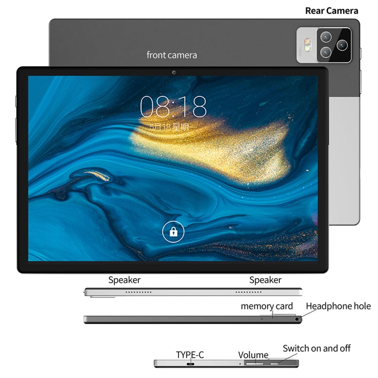 แท็บเล็ต BDF P70 4G LTE 10.1 นิ้ว, Android 12 MTK6762 Octa Core, รองรับ Dual SIM, ปลั๊ก EU, 8GB+256GB