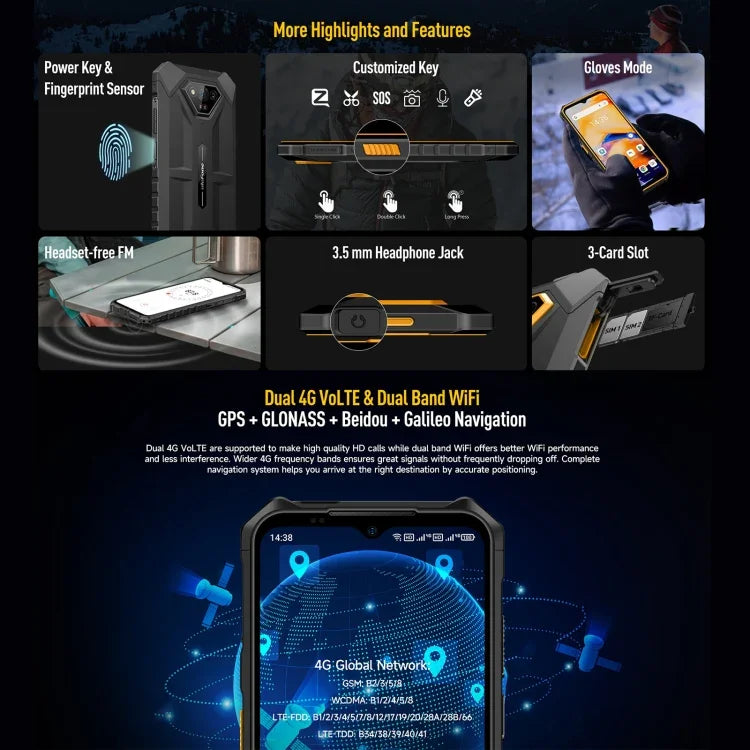 Ulefone Armor X13, โทรศัพท์กันกระแทก IP68/IP69K, หน้าจอ 6.52 นิ้ว Android 15 MediaTek Helio G36 Octa Core, เครือข่าย: 4G, NFC, OTG, 6GB+64GB