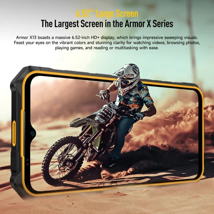 Ulefone Armor X13, โทรศัพท์กันกระแทก IP68/IP69K, หน้าจอ 6.52 นิ้ว Android 15 MediaTek Helio G36 Octa Core, เครือข่าย: 4G, NFC, OTG, 6GB+64GB