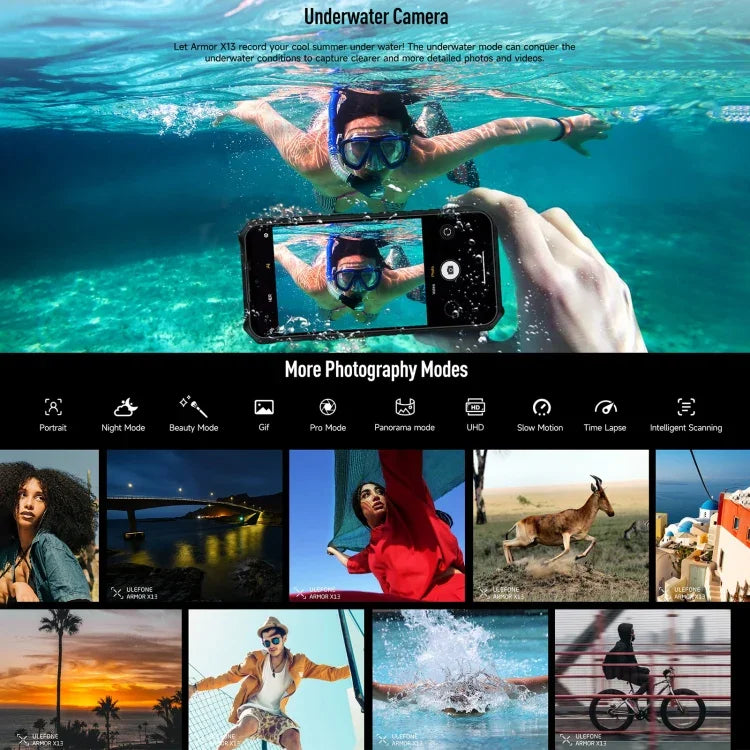 Ulefone Armor X13, โทรศัพท์กันกระแทก IP68/IP69K, หน้าจอ 6.52 นิ้ว Android 15 MediaTek Helio G36 Octa Core, เครือข่าย: 4G, NFC, OTG, 6GB+64GB