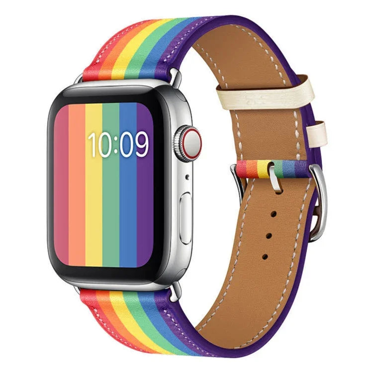 สายหนังสีรุ้ง สำหรับ Apple Watch Series 7 ขนาด 41 มม. / 6 & SE & 5 & 4 ขนาด 40 มม. / 3 & 2 & 1 ขนาด 38 มม., สำหรับ Apple Watch Series 7 ขนาด 45 มม. / 6 & SE & 5 & 4 ขนาด 44 มม. / 3 & 2 & 1 ขนาด 42 มม.