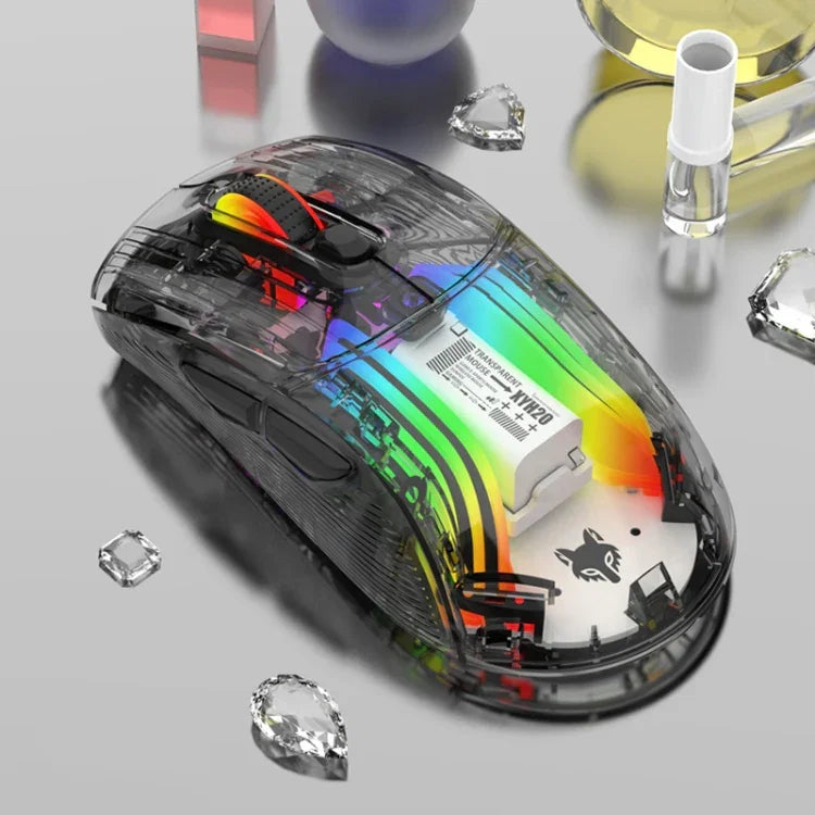 XUNFOX XYH20RGB เมาส์เกมมิ่ง 2400DPI แบบโปร่งใส 2.4G + BT + มีสาย มีไฟ RGB