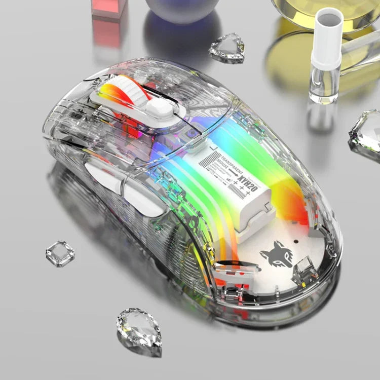 XUNFOX XYH20RGB เมาส์เกมมิ่ง 2400DPI แบบโปร่งใส 2.4G + BT + มีสาย มีไฟ RGB