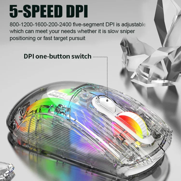 XUNFOX XYH20RGB เมาส์เกมมิ่ง 2400DPI แบบโปร่งใส 2.4G + BT + มีสาย มีไฟ RGB