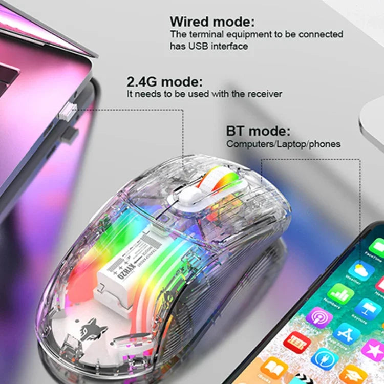 XUNFOX XYH20RGB เมาส์เกมมิ่ง 2400DPI แบบโปร่งใส 2.4G + BT + มีสาย มีไฟ RGB