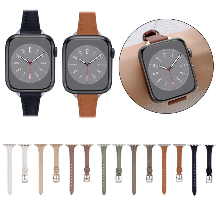 สายรัดนาฬิกาหนังแท้บางรูปตัว T สำหรับ Apple Watch Series 5 44mm, สำหรับ Apple Watch Series 5 40mm, สำหรับ Apple Watch Series 4 44mm, สำหรับ Apple Watch Series 4 40mm, สำหรับ Apple Watch Series 3 38mm, สำหรับ Apple Watch Series 3 42mm