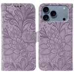 เคสโทรศัพท์หนังแบบพลิกลายดอกไม้ลูกไม้สำหรับนูน สำหรับ iPhone 17e / 16e, สำหรับ iPhone 17 Pro Max, สำหรับ iPhone 17 Pro, สำหรับ iPhone 17, สำหรับ iPhone Air, สำหรับ iPhone 16 Pro Max, สำหรับ iPhone 16 Pro, สำหรับ iPhone 16 Plus