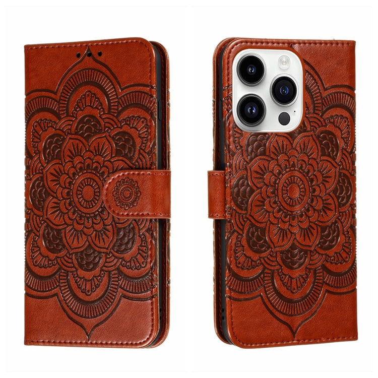 เคสโทรศัพท์หนังลายพระอาทิตย์ Mandala สำหรับนูน สำหรับ iPhone 16e / 17e, สำหรับ iPhone 17 Pro Max, สำหรับ iPhone 17 Pro, สำหรับ iPhone 17, สำหรับ iPhone Air, สำหรับ iPhone 15 Pro Max