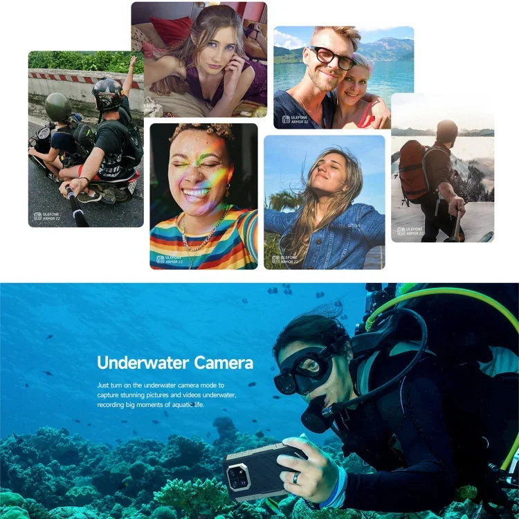 Ulefone Armor 22, โทรศัพท์กันกระแทก IP68/IP69K, หน้าจอ 6.58 นิ้ว Android 15 MediaTek Helio G96 Octa Core, เครือข่าย: 4G, NFC, OTG, 8GB+128GB, 8GB+256GB