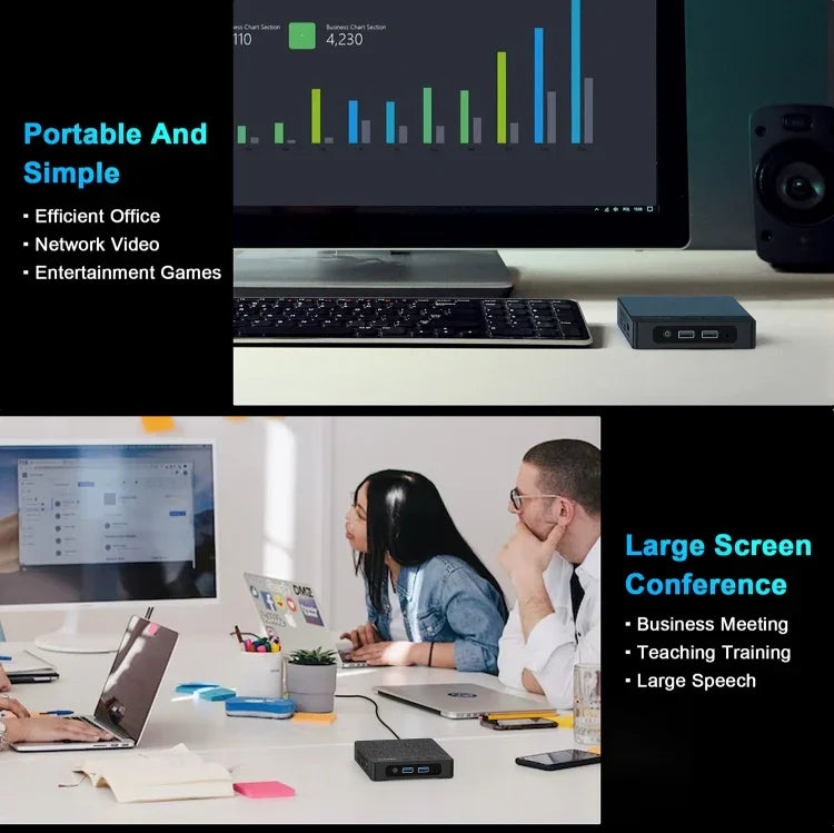 GXMO N42 มินิพีซี Windows 11 Intel Gemini Lake N4020C พร้อม NVME SSD WiFi คอมพิวเตอร์เดสก์ท็อปมินิ, 4GB+64GB, 4GB+64GB+256GB
