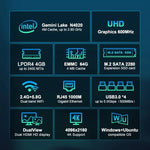 GXMO N42 มินิพีซี Windows 11 Intel Gemini Lake N4020C พร้อม NVME SSD WiFi คอมพิวเตอร์เดสก์ท็อปมินิ, 4GB+64GB, 4GB+64GB+256GB