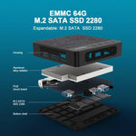 GXMO N42 มินิพีซี Windows 11 Intel Gemini Lake N4020C พร้อม NVME SSD WiFi คอมพิวเตอร์เดสก์ท็อปมินิ, 4GB+64GB, 4GB+64GB+256GB