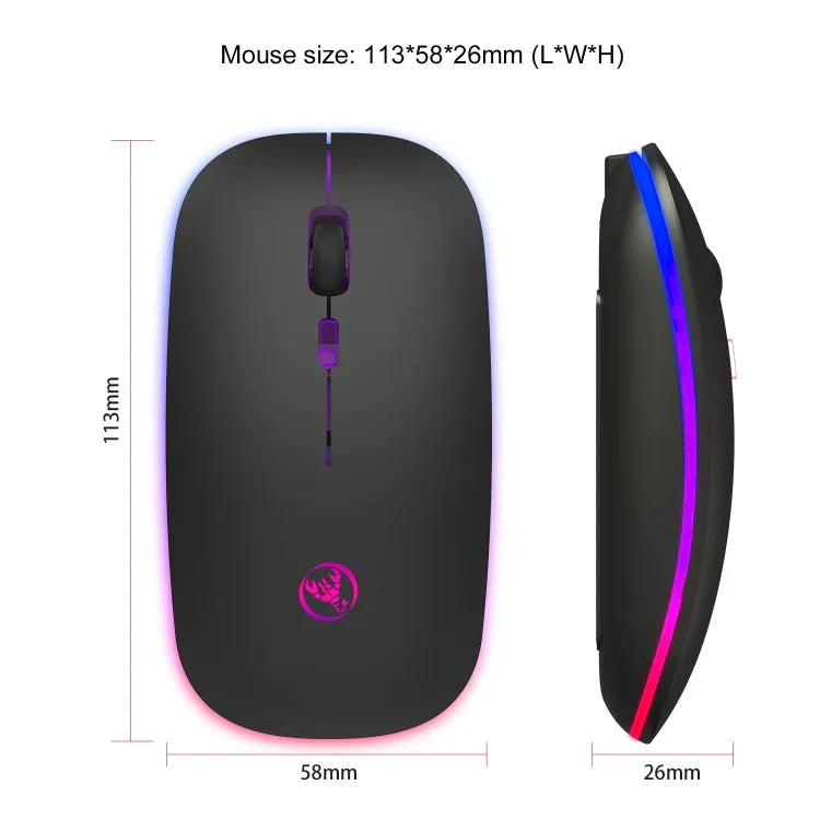 HXSJ T18 เมาส์ไร้สาย 2.4GHz 1600dpi สองโหมด พร้อมไฟ USB + Bluetooth 5.1 ชาร์จไฟได้