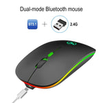 HXSJ T18 เมาส์ไร้สาย 2.4GHz 1600dpi สองโหมด พร้อมไฟ USB + Bluetooth 5.1 ชาร์จไฟได้