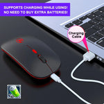 HXSJ T18 เมาส์ไร้สาย 2.4GHz 1600dpi สองโหมด พร้อมไฟ USB + Bluetooth 5.1 ชาร์จไฟได้