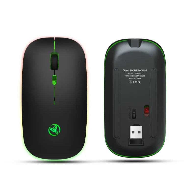 HXSJ T18 เมาส์ไร้สาย 2.4GHz 1600dpi สองโหมด พร้อมไฟ USB + Bluetooth 5.1 ชาร์จไฟได้