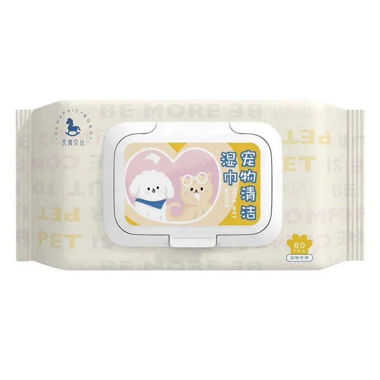 مناديل مبللة لتنظيف جسم القطط والكلاب، 80 قطعة × 1