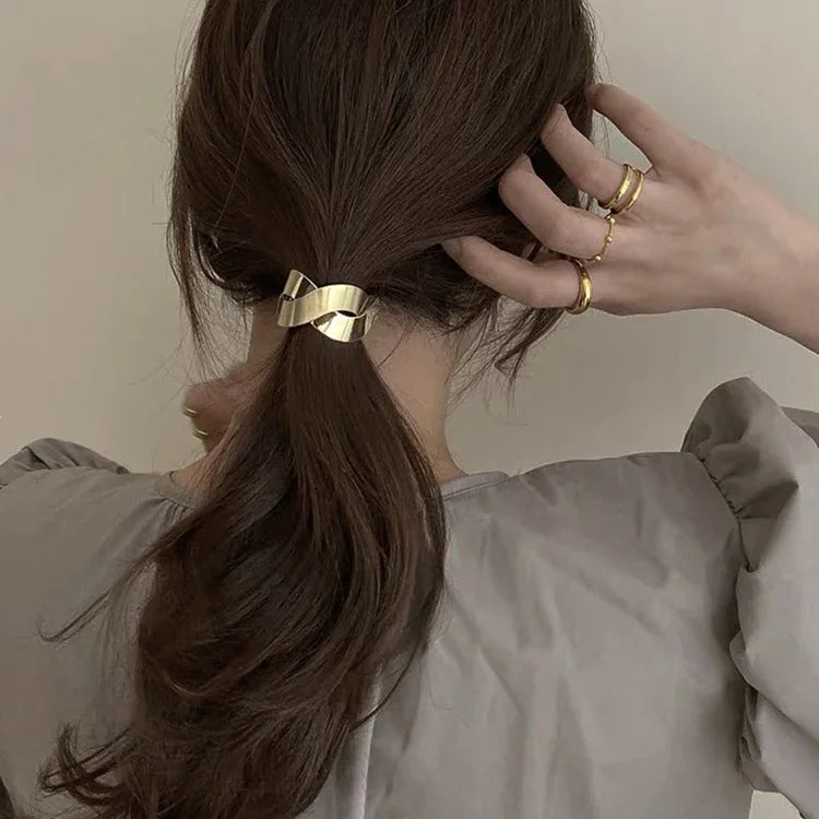 ผ้ารัดผมโลหะยืดหยุ่นสูงสไตล์เกาหลีสำหรับผู้หญิง สีแปรง