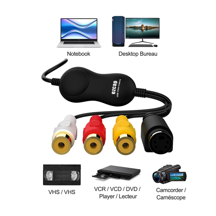 Ezcap 158A การ์ดจับภาพวิดีโอ USB2.0 UVC ไม่ต้องติดตั้งไดรเวอร์, Ezcap 158A