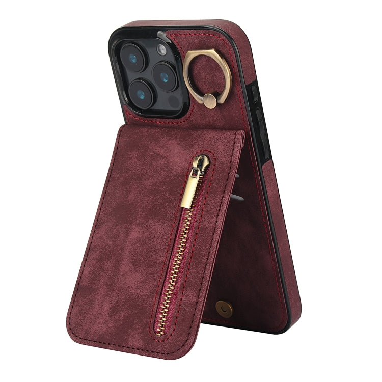 Retro Ring and Zipper RFID Card Slot Phone Case, For iPhone 17e / 16e, For iPhone 17 Pro Max, For iPhone 17 Pro, For iPhone 17, For iPhone Air, For iPhone 16 Pro Max