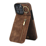 Retro Ring and Zipper RFID Card Slot Phone Case, For iPhone 17e / 16e, For iPhone 17 Pro Max, For iPhone 17 Pro, For iPhone 17, For iPhone Air, For iPhone 16 Pro Max