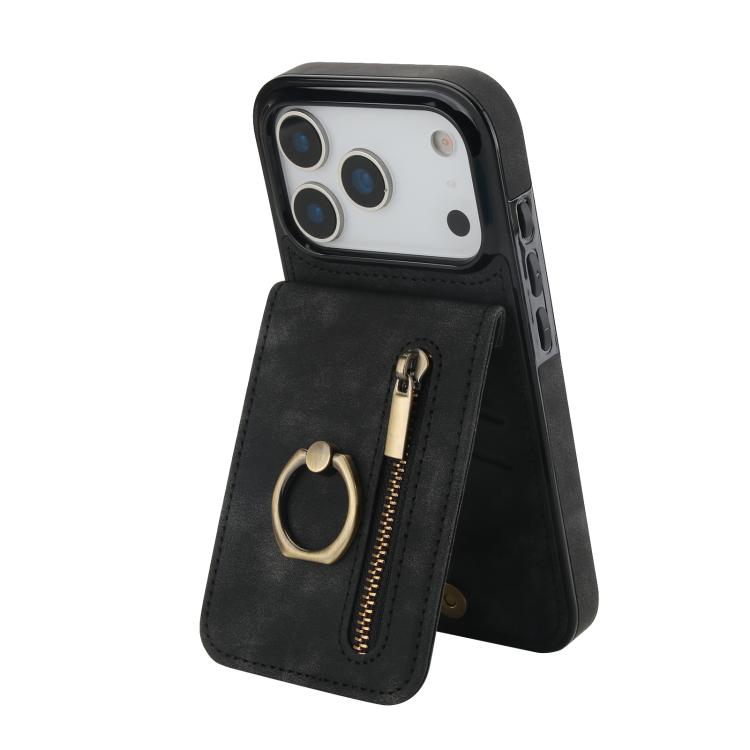 Retro Ring and Zipper RFID Card Slot Phone Case, For iPhone 17e / 16e, For iPhone 17 Pro Max, For iPhone 17 Pro, For iPhone 17, For iPhone Air, For iPhone 16 Pro Max