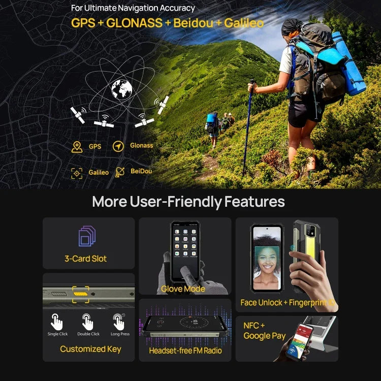 Ulefone Armor 24, โทรศัพท์กันกระแทก, สแกนลายนิ้วมือด้านข้าง, แบตเตอรี่ 22000mAh, หน้าจอ 6.78 นิ้ว Android 14 MediaTek Helio G96 Octa Core, เครือข่าย: 4G, NFC, Armor 24