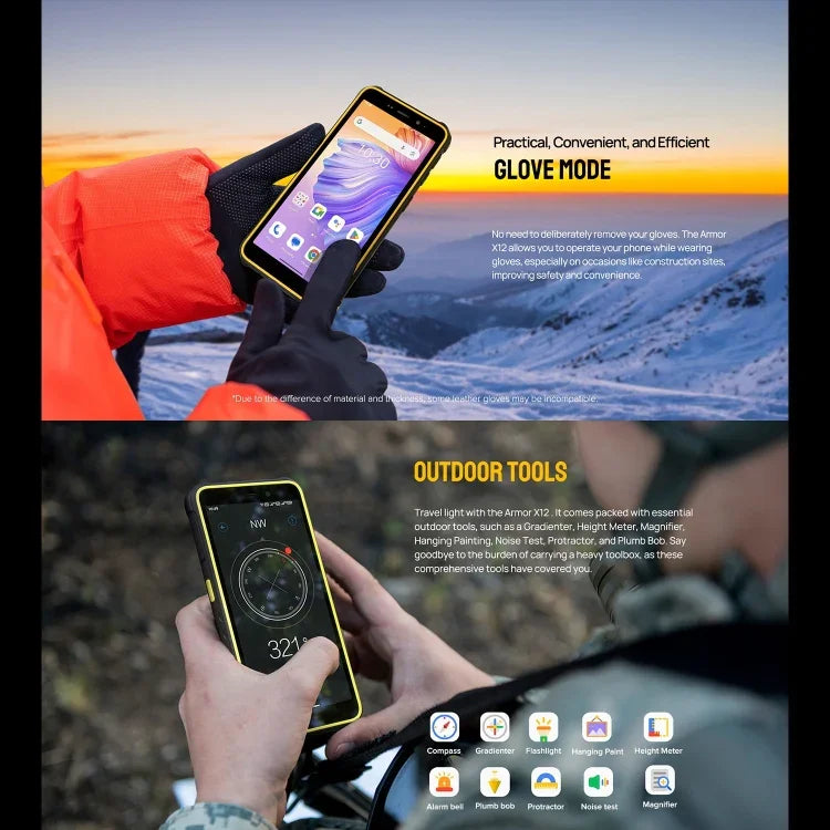 Ulefone Armor X12, โทรศัพท์กันกระแทก, ปลดล็อกด้วยใบหน้า, หน้าจอ 5.45 นิ้ว Android 13 Go MediaTek Helio A22 Quad Core, เครือข่าย: 4G, NFC, 3GB+32GB