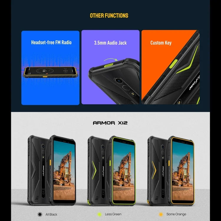 Ulefone Armor X12, โทรศัพท์กันกระแทก, ปลดล็อกด้วยใบหน้า, หน้าจอ 5.45 นิ้ว Android 13 Go MediaTek Helio A22 Quad Core, เครือข่าย: 4G, NFC, 3GB+32GB
