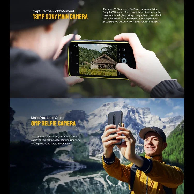 Ulefone Armor X12, โทรศัพท์กันกระแทก, ปลดล็อกด้วยใบหน้า, หน้าจอ 5.45 นิ้ว Android 13 Go MediaTek Helio A22 Quad Core, เครือข่าย: 4G, NFC, 3GB+32GB