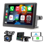 หน้าจอสมาร์ทพกพา IPS 7 นิ้ว สำหรับรถยนต์ โปรเจคเตอร์หน้าจอไร้สาย Carplay Android Auto พร้อมกล้องถอยหลัง, พร้อมกล้องถอยหลัง